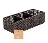 myHomeBody Wicker Basket With 3 Compartments, For Toilet Tank Paper Rolls, Hand Woven Bathroom Countertop Organizer, Bedroom Organization, 1pc, Rustic Brown