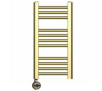 Myhomeware 300 X 600 mm Shiny Gold Electric Bathroom Towel Rail Radiator With Thermostatic Electric Element Pre-Filled Terma Moa Element