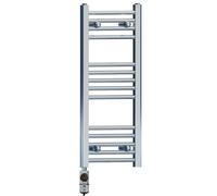 MYHOMEWARE 300 x 800 mm Chrome Electric Bathroom Towel Rail Radiator Heater With AF Thermostatic Electric Element Pre-Filled