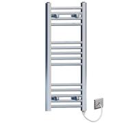 Myhomeware 300mm Wide Flat Chrome Electric Pre-Filled Heated Towel Rail Radiator For Bathroom Designer UK (300 x 800mm Chrome)