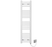 Myhomeware 300mm Wide White Flat Electric Pre-Filled Heated Towel Rail Radiator For Bathroom Designer UK (Ayten 300 * 1200mm Electric White)