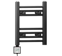 Myhomeware 350 X 400 mm Black Electric Bathroom Heated Towel Rail Thermostatic Warmer Radiator Digital Controller Ktx3 Timer