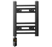 MYHOMEWARE 350 x 400 mm Matt Black Electric Bathroom Towel Rail Radiator Heater With AF Thermostatic Electric Element Pre-Filled