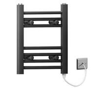MYHOMEWARE 350 x 400mm Black Flat Electric Pre-Filled Heated Towel Rail Radiator For Bathroom Designer Standard Element