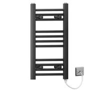 Myhomeware 350 X 600mm Black Flat Electric Pre-Filled Heated Towel Rail Radiator For Bathroom Designer Standard Element