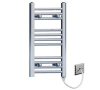 Myhomeware 350 X 600mm Chrome Flat Electric Pre-Filled Heated Towel Rail Radiator For Bathroom Designer Standard Element