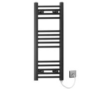 Myhomeware 350 X 800mm Black Flat Electric Pre-Filled Heated Towel Rail Radiator For Bathroom Designer Standard Element