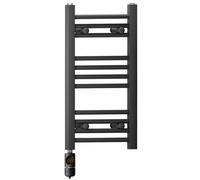 Myhomeware 400 X 600 mm Matt Black Electric Bathroom Towel Rail Radiator Heater With Af Thermostatic Electric Element Pre-Filled