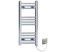 MYHOMEWARE 400 x 700mm Chrome Flat Electric Pre-Filled Towel Rail Radiator For Designer Bathroom Standard Element