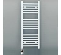 Myhomeware 400 X 900 mm White Electric Bathroom Towel Rail Radiator Heater With Af Thermostatic Electric Element Pre-Filled