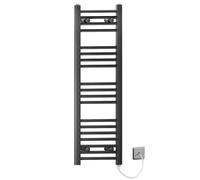 Myhomeware 400mm Wide Black Flat Electric Pre-Filled Heated Towel Rail Radiator For Bathroom Designer UK (Alyssa 400 / 1000mm Electric Black)