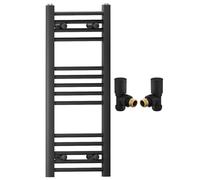 Myhomeware 400mm Wide Straight Black Heated Bathroom Towel Rail Radiator With Valves For Central Heating UK (With Black Angled Valves, 400 x 800mm (h))