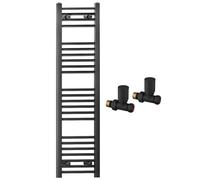 Myhomeware 400mm Wide Straight Black Heated Bathroom Towel Rail Radiator With Valves For Central Heating UK (With Black Straight Valves, 400 x 1200mm (h))