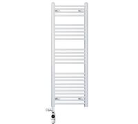 Myhomeware 400mm X 1400mm Flat White Dual Fuel Electric Heated Towel Rail Radiator For Bathroom - Thermostatic Af - 19mm Tube