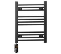 MYHOMEWARE 450 x 600 mm Matt Black Electric Bathroom Towel Rail Radiator Heater With AF Thermostatic Electric Element Pre-Filled