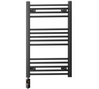 MYHOMEWARE 450 x 800 mm Matt Black Electric Bathroom Towel Rail Radiator Heater With AF Thermostatic Electric Element Pre-Filled