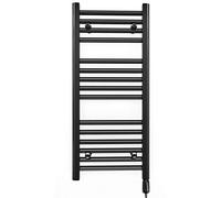 Myhomeware 450mm Wide Black Flat Electric Thermostatic Pre-Filled Towel Rail Radiator For Bathroom Designer UK (Alyssa 450 / 800mm Electric Black)