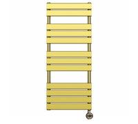 Myhomeware 500 mm X 1200 mm Flat Electric Panel Shiny Gold Heated Bathroom Towel Rail Radiator Pre-Filled Moa Thermostatic