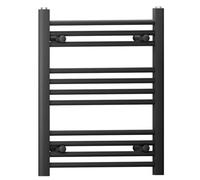 Myhomeware 500 mm X 600 mm Black Flat Straight Heated Bathroom Towel Rail Radiator For Central Heating Designer
