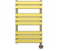 Myhomeware 500 mm X 800 mm Flat Electric Panel Shiny Gold Heated Bathroom Towel Rail Radiator Pre-Filled Moa Thermostatic