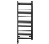 MYHOMEWARE 500 x 1200 mm Matt Black Electric Bathroom Towel Rail Radiator Heater With AF Thermostatic Electric Element Pre-Filled