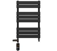 Myhomeware 500 X 800mm Flat Panel Matt Black Dual Fuel Electric Heated Towel Rail Radiator Bathroom With Af Thermostatic Electric Element