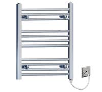 Myhomeware 500mm Wide Chrome Flat Electric Pre-Filled Towel Rail Radiator For Designer Bathroom UK (Elissa 500x600mm High Flat Chrome)