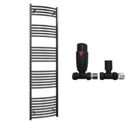 Myhomeware 500mm Wide Curved Black Radiator Bathroom Towel Rail Radiator For Central Heating Bathroom Heated Towel Rail (500 x 1700 mm (h), With TRV Black Straight Valves)