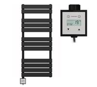 Myhomeware 500mm Wide Flat Panel Matt Black Electric Pre-Filled Heated Towel Rail Radiator For Bathroom Designer Wide (Thermostatic KTX3 Electric Element, 500mm wide x 1200mm high)