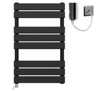 Myhomeware 500mm Wide Flat Panel Matt Black Electric Pre-Filled Heated Towel Rail Radiator For Bathroom Designer Wide (Manual Electric Element, 500mm wide x 800mm high)