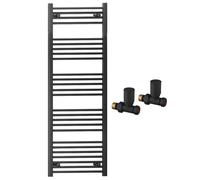 Myhomeware 500mm Wide Straight Black Heated Bathroom Towel Rail Radiator With Valves For Central Heating UK (With Black Straight Valves, 500 x 1400mm (h))