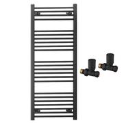 Myhomeware 500mm Wide Straight Black Heated Bathroom Towel Rail Radiator With Valves For Central Heating UK (With Black Straight Valves, 500 x 1200mm (h))