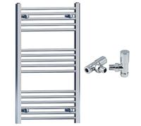 Myhomeware 500mm Wide Straight Chrome Heated Bathroom Towel Rail Radiator With Valves For Central Heating UK (With Chrome Angled Valves, 500 x 900mm (h))