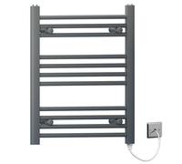 MYHOMEWARE 500mm x 600mm Anthracite Grey Flat Electric Pre-Filled Heated Towel Rail Radiator For Bathroom Designer Standard Element