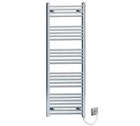 MYHOMEWARE 500x1400mm Chrome Flat Electric Pre-Filled Towel Rail Radiator For Designer Bathroom Standard Element