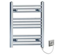 MYHOMEWARE 500x600mm Chrome Flat Electric Pre-Filled Towel Rail Radiator For Designer Bathroom Standard Element