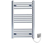 Myhomeware 500X800mm Chrome Flat Electric Pre-Filled Towel Rail Radiator For Designer Bathroom Standard Element