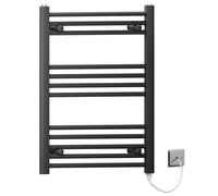 MYHOMEWARE 550 x 700mm Flat Black Electric Pre-Filled Heated Towel Rail Radiator For Bathroom Designer Standard Element