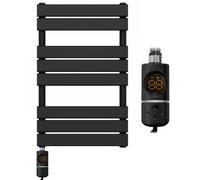 Myhomeware 550 X 800mm Flat Panel Black Pre-Filled Electric Heated Towel Rail Radiator Bathroom With Af Thermostatic Pre-Filled Element
