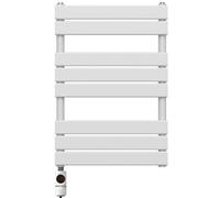 Myhomeware 550 X 800mm Flat Panel White Pre-Filled Electric Heated Towel Rail Radiator Bathroom With Af Thermostatic Pre-Filled Element