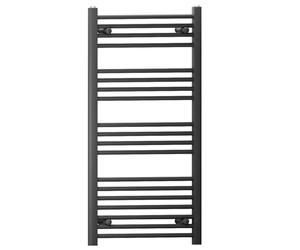 Myhomeware 550mm Wide Straight Flat Black Heated Bathroom Designer Towel Rail Radiator For Central Heating (Alyssa 550 * 1000mm)
