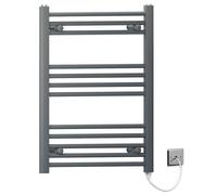 MYHOMEWARE 550mm x 700mm Anthracite Grey Flat Electric Pre-Filled Heated Towel Rail Radiator For Bathroom Designer Standard Element