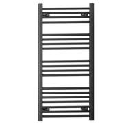 Myhomeware 600 mm X 1000 mm Straight Flat Black Heated Bathroom Designer Towel Rail Radiator For Central Heating