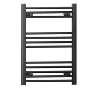 MYHOMEWARE 600 mm x 700 mm Straight Flat Black Heated Bathroom Designer Towel Rail Radiator For Central Heating