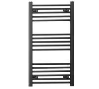 MYHOMEWARE 600 mm x 900 mm Straight Flat Black Heated Bathroom Designer Towel Rail Radiator For Central Heating