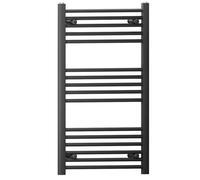 Myhomeware 600 mm X 900 mm Straight Flat Black Heated Bathroom Designer Towel Rail Radiator For Central Heating