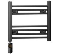 MYHOMEWARE 600 x 400 mm Matt Black Electric Bathroom Towel Rail Radiator Heater With AF Thermostatic Electric Element Pre-Filled