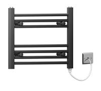 Myhomeware 600 X 400mm Black Flat Electric Pre-Filled Heated Towel Rail Radiator For Bathroom Designer Standard Element