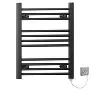 MYHOMEWARE 600 x 600mm Black Flat Electric Pre-Filled Heated Towel Rail Radiator For Bathroom Designer Standard Element