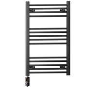 Myhomeware 600 X 800 mm Matt Black Electric Bathroom Towel Rail Radiator Heater With Af Thermostatic Electric Element Pre-Filled